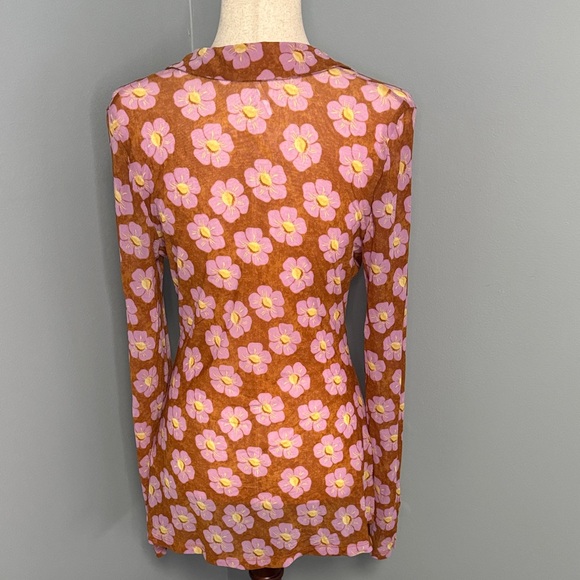 Free People Women’s Pink/Orange Floral Sheer Lucky Shirtee Sz M - Picture 6 of 8